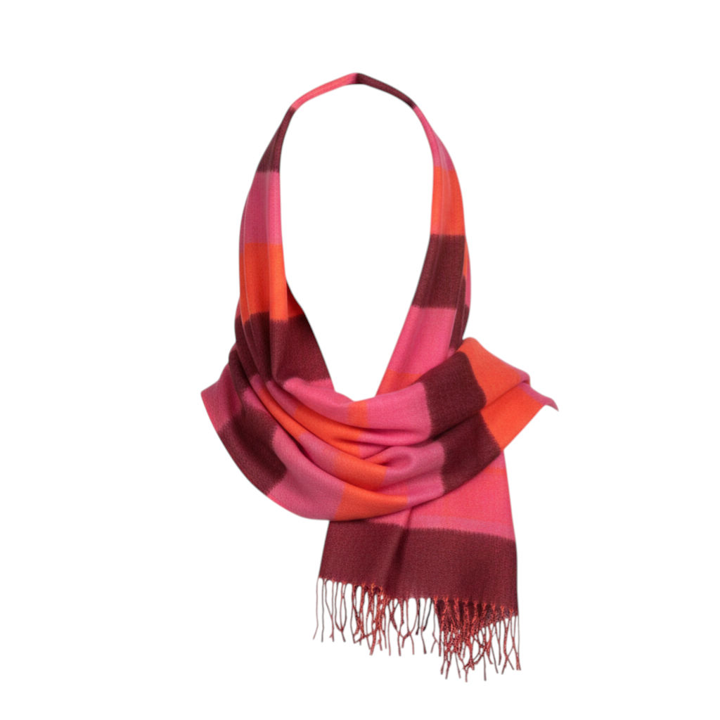 Pink Burgundy And Orange Wool Wrap